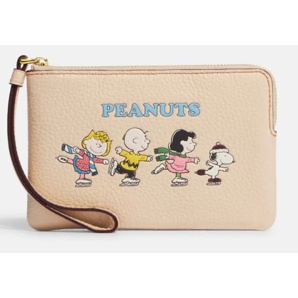Coach X Peanuts Corner Zip Wristlet W/ Snoopy & Friends Peanuts Motif - Picture 1 of 10